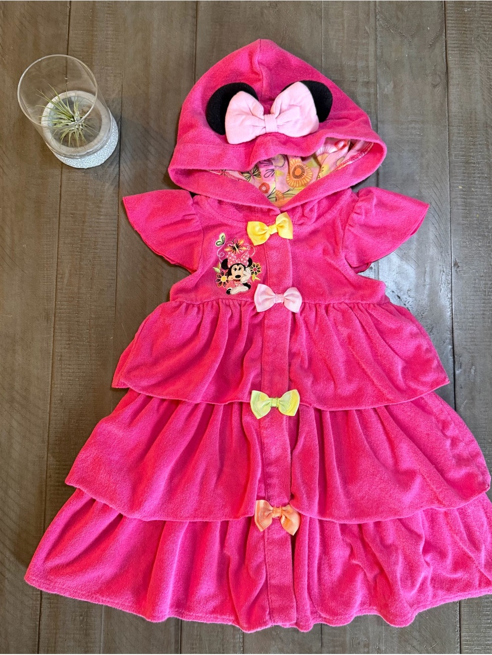 Disney Minnie Mouse Pink Hooded Tiered Swim Towel with Bows